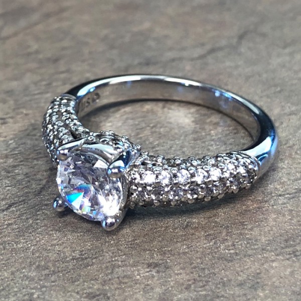 14K White Gold Pave Diamond Encrusted Engagement Ring